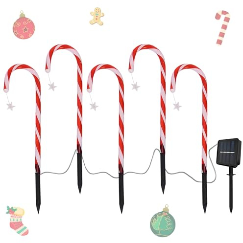5er-Pack Solar-Zuckerstangen-Gartenlichter, 8 Modi, Weihnachtsweg Lichter, 46 cm hoher Stab, Weihnachtsbeleuchtung für draußen, Dekoration Anhänger, 2 m Kabellänge (Stern)