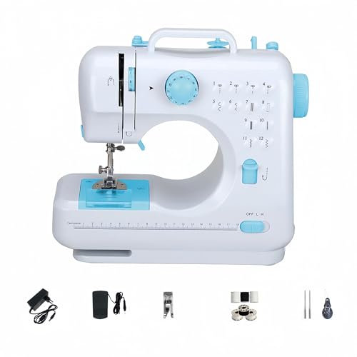 Telituny Nähmaschine für Anfänger, 12-Stich Elektrische Nähmaschinen Doppelfaden Kleine Nähmaschine, Professionelle Nähmaschine kinder nähmaschine mit Fußpedal für Anfänger Kinder Profi Geschenke