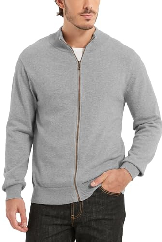 Kallspin Herren 100% Baumwolle Stehkragen Langarm Strickjacke mit Reißverschluss Casual Feinstrick Pullover