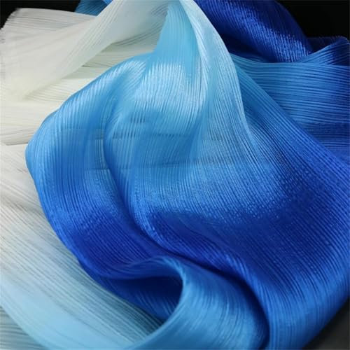 Niiyyjj Organza-Netzstoff mit Farbverlauf, plissiert, für Hochzeitskleid, Designer-Stoff, Farbverlauf, blau, geglättet, 1 m