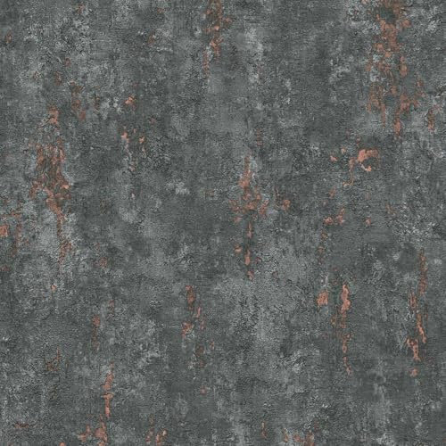 Industrial Concrete Grey Wallpaper - Metallic Copper Detail Modern Stylish - Textured Paste The Wall Vinyl