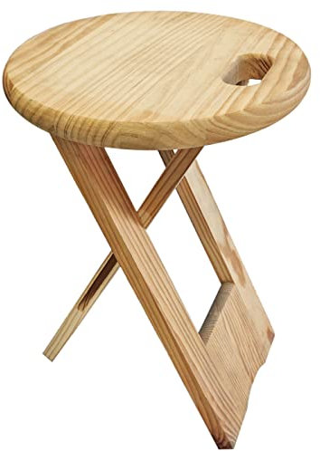 AC - Taburete Redondo Plegable de Madera con asa y reposapiés - Estable y Robusto - Banqueta para jardín, balcón, terraza, Camping, hogar - 45 x 32 cm