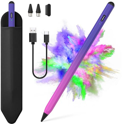 Stylus Pen for iOS&Android Touch Screens, Active Pencil for Samsung, Smart Digital Stylus Pens for Lenovo/Huawei/Vivo/Mi Tablets, iPhone/Google Pixel Smart Phones Drawing&Writing (Purple Rose Red)