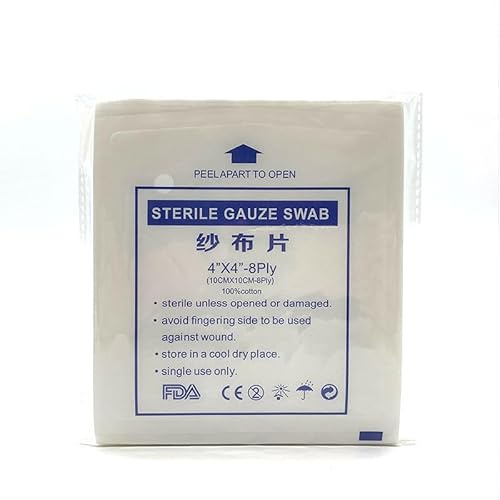 SuBeriYi Mulltupfer, sterile Gaze, sterile Mulltupfer, sterile Kompressen, Baumwollgaze, Haushaltsbedarf für Zuhause und draußen, 10 x 10 cm, 50 Stück