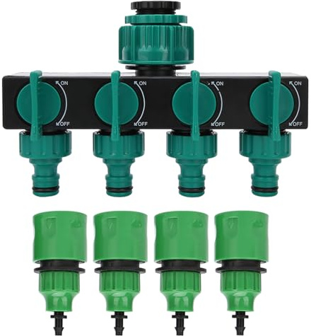 Distributore di Irrigazione a 4 Vie con Connettori Rapidi da 1/4, Splitter per Rubinetto da Giardino, Divisorio per Tubi Flessibili, Adattatore per Sistema di Irrigazione a Goccia