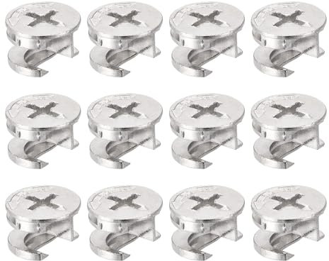 TA-VIGOR 12Pcs Furniture Connecter Cam Lock Nuts Fittings, 14.6mm x 9.5mm Screw Eccentric Fasteners for Cabinet Drawer Dresser Wardrobe Furniture Panel Connecting, Silver