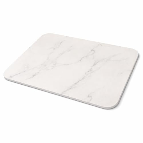 Shiny Whispers - Alfombra Baño Diatomita 60x39 Antideslizante Absorbente Secado Rápido - Ducha Lavabo Cocina - Piedra Neutra Elegante - Suelo Seguro - Sin Cenefas - Stone Bath Mat (Blanco Mármol)