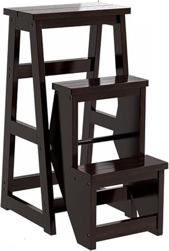 OZBME Chaise échelle Pliante en Bois, marchepied Pliant avec poignée, Tabouret en Bois 3 en 1, présentoir de Tabouret Portable, étagère de Rangement pour la Maison, la Cuisine et Le Garage (C)