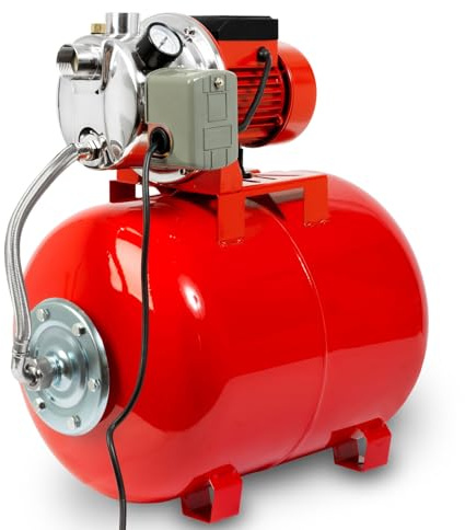 EBERTH Circuit d'eau Domestique débit 3600 L/h, 4 bar, 750W, Pompe avec Pressostat pour Automatisation, Hauteur d'Aspiration 9 m, Hauteur de Refoulement 40 m, Réservoir de Pression 50 L, Acier peint