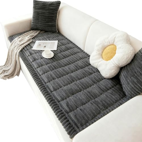 Capslpad Couch Covers for Dogs Washable Non Slip Pets Sofa Covers Fuzzy Sofa Slipcover Geometric Pet Friendly Mat Cushion Protector Travel Pet Mat for Living Room Car Back Seat, Dark Gray 27.5x70.8
