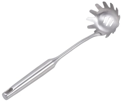 LIGIGWASH Cuchara Ranurada para Servir Espaguetis Inoxidable Utensilio de Cocina Resistente y Antiácido con Diseño Perforado para Colar Pasta Fácilmente para Fideos y Linguini con Gancho