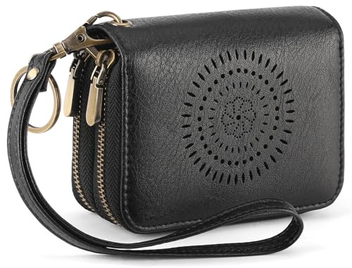 SENDEFN Portefeuille Femme Petit, Porte Carte Fermeture Eclair, Portefeuille Blocage RFID en Cuir Vegan avec 13 Porte-Cartes, 1 Pochette à Monnaie et Bracelet Amovible
