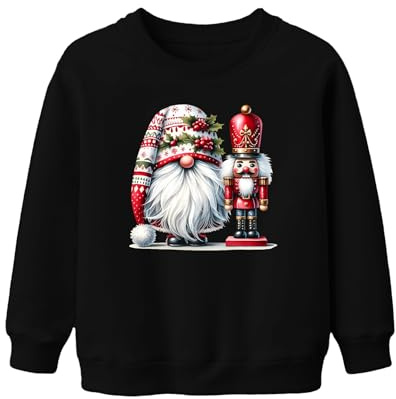 Printera Pull Père Noël et Casse-Noisette Design festif pour Noël Unisexe Enfants Sweat-shirt Pull, Noir , 128