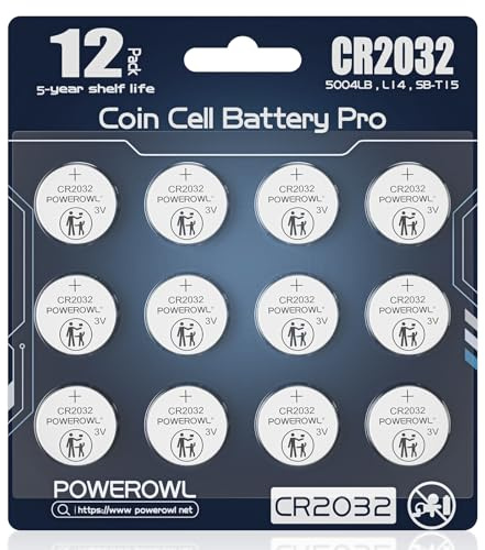 POWEROWL 12 PCS CR2032 DL2032 E-CR2032 Batteries, Child safety packaging