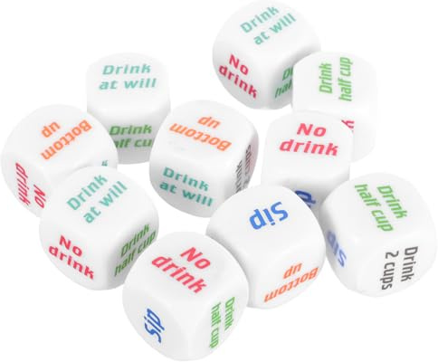 Mikikit 10 Stück Acryl Trinkspiel Würfel Party Trinkspiel für Erwachsene Tragbare Trinkwürfel mit 6 Spielmöglichkeiten Spaßiges Würfelspiel für Spieleabend Karaoke und Bar