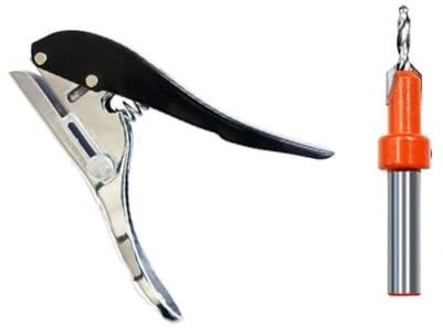 Set di 2 punzoni a pinza con profondità regolabile e punta svasata per lavorazione del legno, bordatura, cartone, PVC e impiallacciatura sottile, diametro 8 mm, gamma di profondità 1-20 mm, ferro e