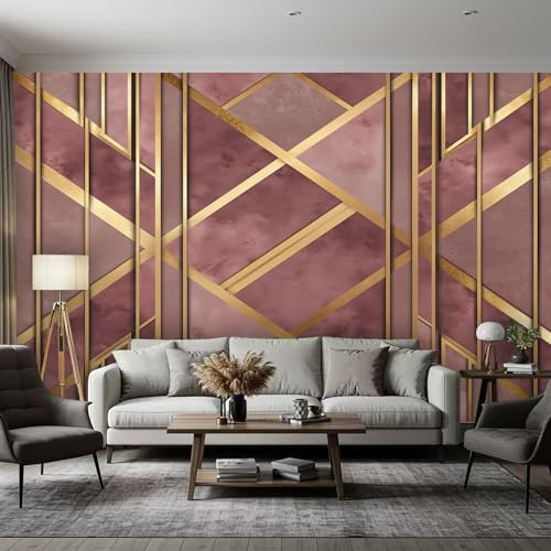 Art Deco Wallpaper, Old Pink Gold Geometric Mural Wallpaper, Art Deco Room Decor Wall Art for Living Room Bedroom Kitchen, 390 x 260 cm (Wide x High), GG9388
