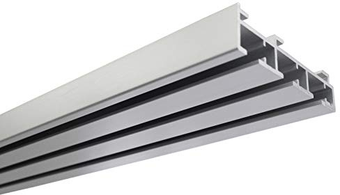 GARDINIA Carril de cortina de 3 vías, para montaje en pared o techo, para cortina corredera, serie Atlanta de aluminio, 160 cm, color plateado