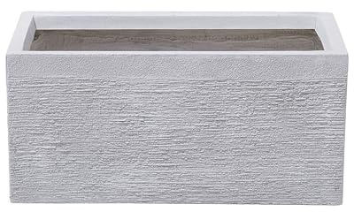 Beliani Jardinière Cache-Pot Blanc Effet Pierre en Mélange de Fibres 23 x 50 x 24 cm Bac à Fleurs au Design Moderne Idéal pour Extérieur et Intérieur