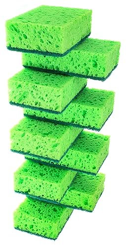 Okleen Esponja multiusos verde para fregar. Fabricado en Europa. Paquete de 9, 4.3 x 2.8 x 1.4 pulgadas. Fibra resistente e inodora. Las mejores esponjas y estropajos de cocina duraderos, delicados,