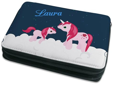 CreaDesign Kinder Federmäppchen mit (Wunsch) Namen, einzigartige Federtasche durch Personalisierung, Schulmäppchen - Motiv Einhorn