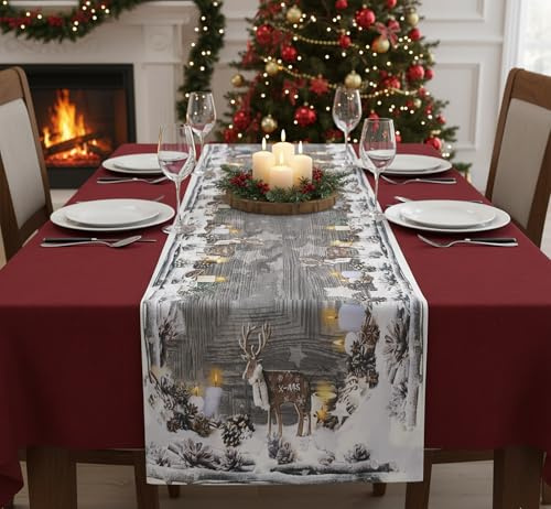 KAMACA Tischläufer 40x140 cm weihnachtliche Tischdekoration mit stimmungsvollem Wintermotiv festlicher Läufer Küche Esszimmer & Wohnzimmer robust, farbecht, pflegeleicht Weihnachten (Rentiere)