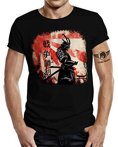 LOBO NEGRO T-Shirt Samouraï Japonais – Fans de Tokyo et Arts Martiaux – Style Japon Traditionnel, M