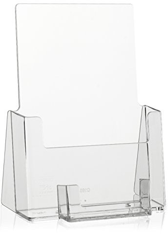 Taymar - Espositore da tavolo, formato DIN A5, 2 pezzi, con scomparto per biglietti da visita, porta opuscoli trasparente e porta biglietti da visita