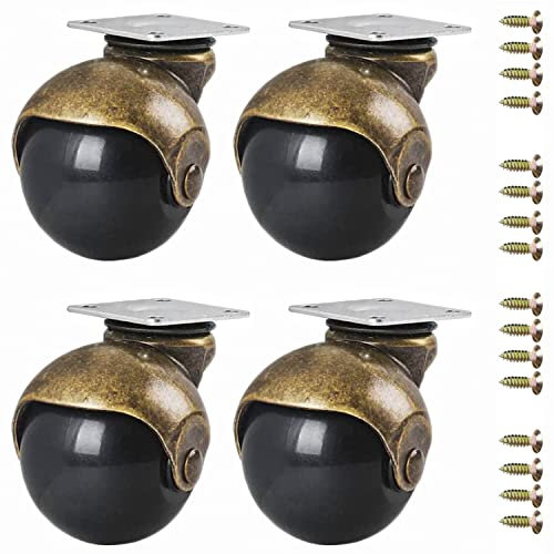 MiYuan 1.5 Ball Caster Wheels Vintage Antique Swivel Casters with 360 Degree for Furniture Cabinet Sofa Pack of 4 (Screws Included)