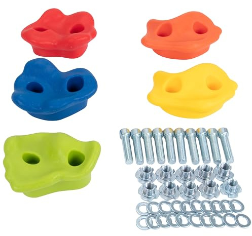 Spielturmking Klettersteine 5-30 Stück, Klettergriffe inkl. | Befestigungsmaterial, Outdoor & Indoor, Bouldersteine bunt für Spielturm und Kletterwand