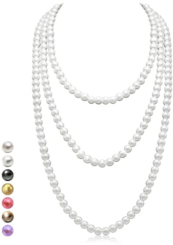 Halukakah 1920er Jahre Lange Perlenhalskette für Frauen - Exquisite Natürliche Zuchtperlen - Luxuriöser 8mm Strang mit Zeitloser Eleganz - Länge 150cm/180cm - Perfekt für Besondere Anlässe