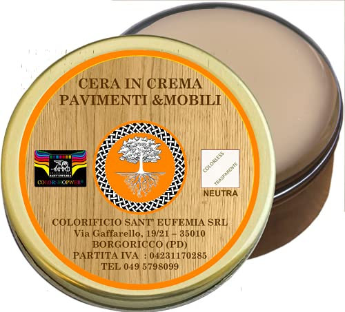 OIL&WAx Ceralegno cera d'api crema pasta per mobili e legno lucida protegge NATURALE + 6 TONALITÀ PIGMENTATE MADE IN ITALY (250 ml, INCOLORE)