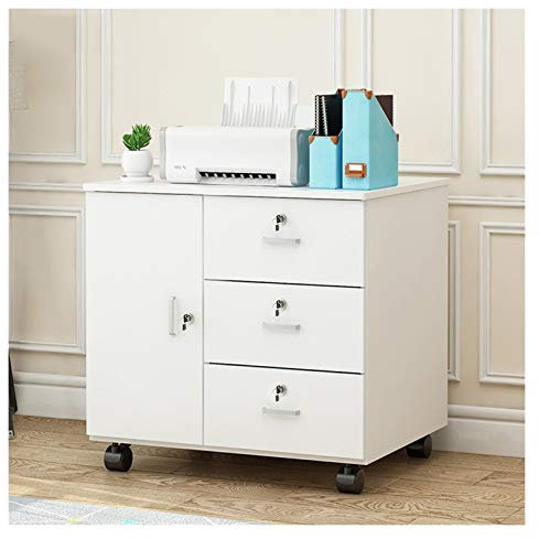 CPU Stand Mobile CPU Host Floor Stand Wooden Printer Rack Storage Locker with Drawer Desktop PC Case Tower Holder Cart with 4 Caster Rolling Wheels Computer Tower Stand Cart CPU Rolling Stand(White,B)