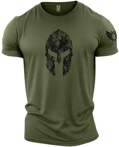 GYMTIER Spartan Helmet Hex Camo - Spartan Forged - Men's Gym T-Shirt - Bodybuilding Workout Top