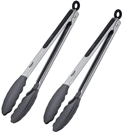 Westmark 2 Servierzangen, Mit Silikonlaffen und gummierten Griffen, Länge: 34 cm, Rostfreier Edelstahl/Kunststoff/Silikon, Classic Silicone Maxi, Silber/Schwarz, 161822E3