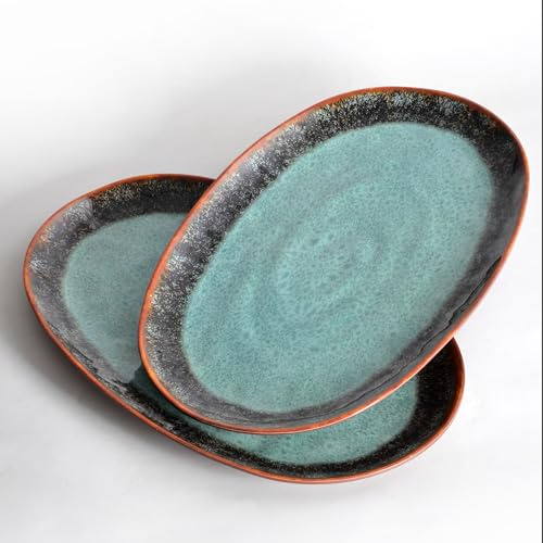 2 Piece Melamine Serving Tray, 19 Serving Food Platter for Entertaining,Dinnerware Sets,Serving Tray,Melamine Plates,Party, Meat, Dessert, Unbreakable, Dishwasher Safe, BPA Free (Oval Platter)