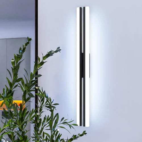 MantoLite wandleuchte badezimmer 60 cm 24 W LED-Spiegelleuchte, Bilderrahmen-Wandleuchte mit Beleuchtung, 6000 K, mattschwarz, IP44, geeignet für Schminkspiegel/Wohnzimmer/Schlafzimmerbeleuchtung