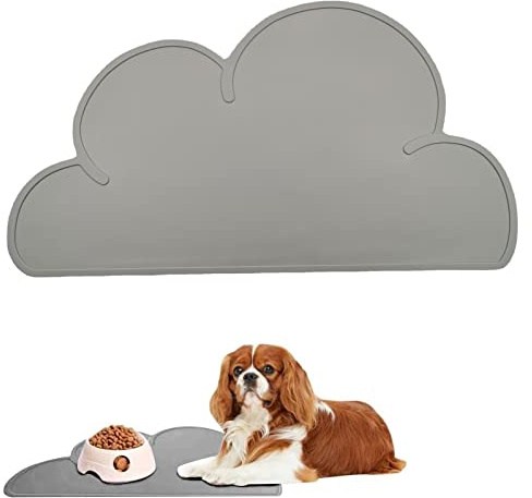Katzenmatte,Napfunterlage Hund Katzen,48x27cm Silikon Hundenapf Unterlage,Futtermatte Katzen Hund,Wasserdicht,Silikon unterlage,Unterlage katzennapf,Katzennapf Unterlage,Wolkenform,Grau