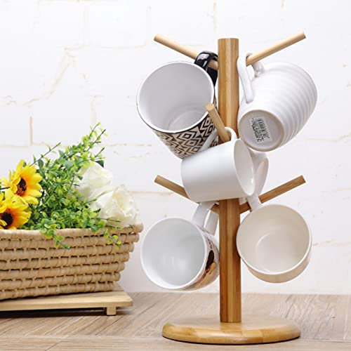 Esteopt Tassenhalter，Becherhalter aus Holz coffee cup organizer tassenständer küche coffee mug rack Holz Tassen Halter becherhalter tisch coffee mug holder mit 6 Haken (Hölzernes)