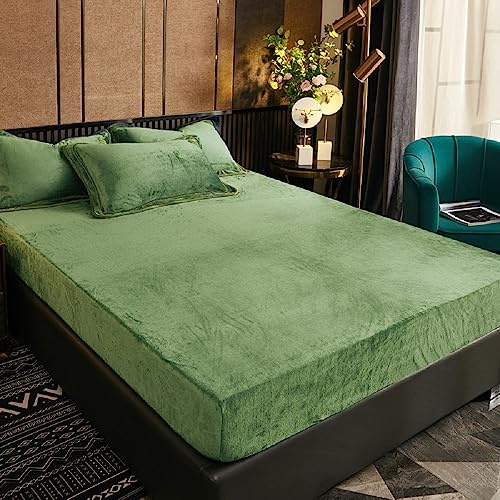 Luofanfei Winter Samt Spannbettlaken 180x200cm Boxspringbett Grün Hellgrün Warm Kuschel Frottee Bettlaken Biber Spannbetttuch Uni Muster Spannbetttücher 180 x 200 für Hohe Matratze Steghöhe 25-30cm