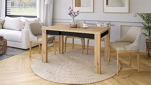 designimpex Design Esstisch Tisch Fonte ausziehbar 85 bis 130 cm, Farbe:Eiche Artisan - Schwarz matt