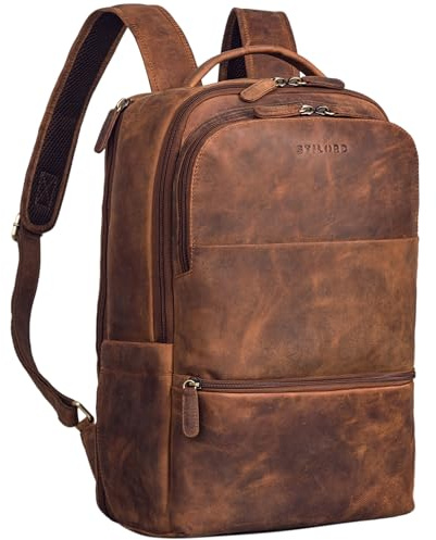 STILORD Thore Lyxig läderryggsäck med laptopfack 17 tum dam affärsryggsäck herr retro dagryggsäck äkta läder Farbe:Mellanbrun