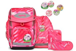 ergobag Schulranzen-Set cubo Set KuntBärbuntes Einhorn - Pink | Klassischer ergonomischer Schulranzen aus der Vorgänger-Kollektion im 5-teiligen Set für die 1. Klasse der Grundschule