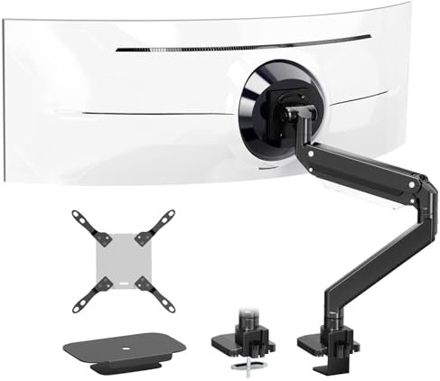 PUTORSEN Brazo para Monitor y TV de 17-57 Pulgadas, Soporte de Escritorio con Resorte de Gas, Hasta 27 kg, Placa de Refuerzo, VESA máx. 200 x 200