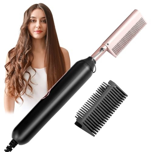 Pettine Riscaldante Elettrico, Spazzola lisciante Elettrica Riscaldata da 35 W, 3 Temperature, Piastra per Capelli 2 in 1, Pettine Africano, Pettine lisciante per Barba lunga e Corta