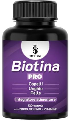 SEMPITERNAL Biotina Capelli, Unghie e Pelle 120 Capsule. Forte Integratore Anticaduta Con 11 Nutrienti Tra Cui Selenio, Zinco, Acido Folico e Vitamina B6 Per Uomo e Donna