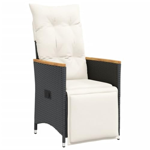 vidaXL Gartensessel Verstellbar mit Kissen, Gartenstuhl mit Stahlrahmen, Loungesessel für Außenbereich, Relaxsessel, Schwarz Poly Rattan