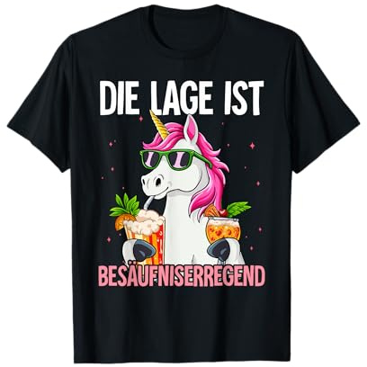 Lustige Party Gadgets Die Lage Ist Besäufniserregend mit Einhorn Unisex Cartoon-T-Shirt Schwarz S EU 38/40
