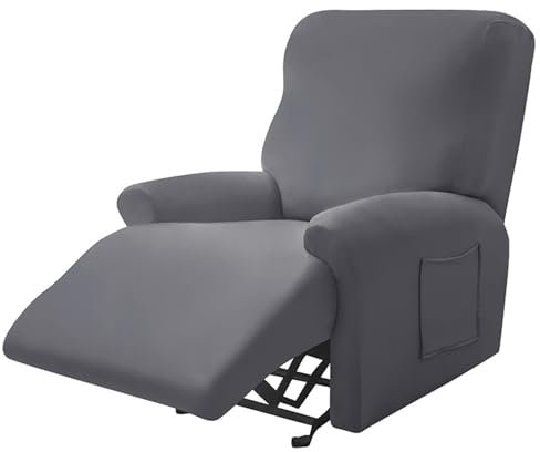 Surwin Sesselschoner für Relaxsessel mit Armlehnen, Stretchhusse für Relaxsessel Anti-Rutsch Fernsehsessel Bezug mit Taschen Sesselbezug Stretch Elastisch (1 Sitzer,16#Grau)
