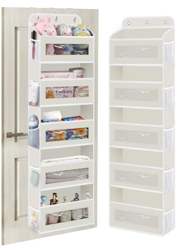 KYEVIS Hängeorganizer Tür mit 5 Fächern, Hängeregal mit Klarsichtfenster, Faltbarer Hängeorganizer Camping, Tür Organizer für Bad, Schlafzimmer, Küche, Wohnheim(Beige)